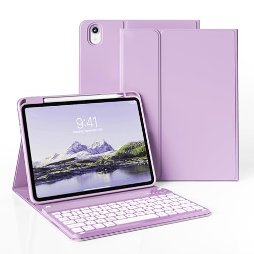 JKSML Tastatur Hülle für iPad (A16) 11 Zoll 2025 & iPad 10. Generation 10,9 Zoll 2022 | 7 Farben Beleuchtete Tastatur | QWERTZ Layout|Soft TPU Rückseite Gehäuse | Auto Schlafen/Wecken (Violett) von JKSML