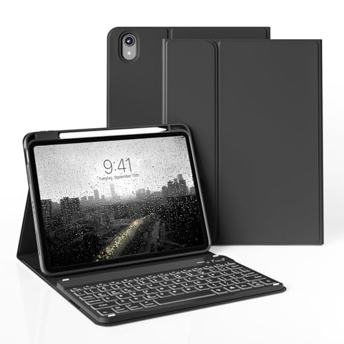 JKSML Tastatur Hülle für iPad (A16) 11 Zoll 2025 & iPad 10.Generation 10,9 Zoll 2022,Bluetooth QWERTZ Tastatur Hülle mit Pencil Halter, Soft TPU Rückseite Gehäuse, Auto Schlafen/Wecken (Schwarz) von JKSML