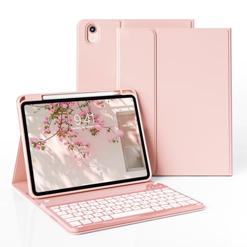 JKSML Tastatur Hülle für iPad (A16) 11 Zoll 2025 & iPad 10.Generation 10,9 Zoll 2022,Bluetooth QWERTZ Tastatur Hülle mit Pencil Halter, Soft TPU Rückseite Gehäuse, Auto Schlafen/Wecken (Hellrosa) von JKSML