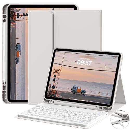 JKSML Tastatur Hülle für iPad (A16) 11 Zoll 2025 & iPad 10 Generation 10,9 Zoll 2022, Bluetooth QWERTZ Tastatur Hülle mit Pencil Halter, Soft TPU Rückseite Gehäuse, Auto Schlafen/Wecken, Grau von JKSML