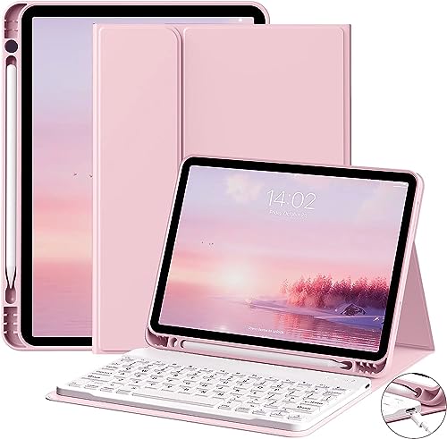 JKSML Tastatur Hülle für iPad (A16) 11 Zoll 2025 & iPad 10 Generation 10,9 Zoll 2022, Bluetooth QWERTZ Tastatur Hülle mit Pencil Halter, Soft TPU Rückseite Gehäuse, Auto Schlafen/Wecken, Rosa von JKSML
