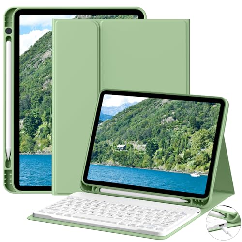 JKSML Tastatur Hülle für iPad (A16) 11 Zoll 2025 & iPad 10 Generation 10,9 Zoll 2022, Bluetooth QWERTZ Tastatur Hülle mit Pencil Halter, Soft TPU Rückseite Gehäuse, Auto Schlafen/Wecken, Matcha Grün von JKSML