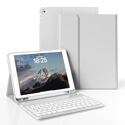 JKSML Tastatur Hülle für iPad 9./ 8./ 7.Generation (2021/2020/ 2019) mit Pencil Halter, Soft TPU Rückseite Schutzhülle, Abnehmbarer Bluetooth QWERTZ Tastatur für iPad 10.2 Zoll (Grau) von JKSML