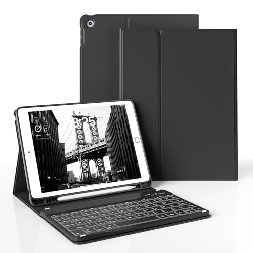 JKSML Tastatur Hülle für iPad 9./ 8./ 7.Generation (2021/2020/ 2019) mit Pencil Halter, Soft TPU Rückseite Schutzhülle, Abnehmbarer Bluetooth QWERTZ Tastatur für iPad 10.2 Zoll (Schwarz) von JKSML