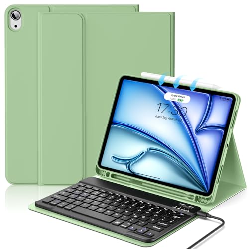 JKSML Tastatur Hülle für iPad 9th/8th/7th Generation (2021/2020/2019), Soft TPU Rückseite Schutzhülle mit Pencil Halter, Abnehmbarer Bluetooth Tastatur für iPad 10,2 Zoll, QWERTZ Layout (Hellgrün) von JKSML