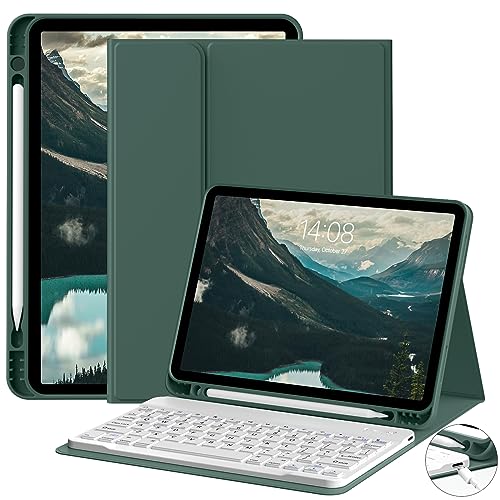 JKSML Tastatur Hülle für iPad Air 11 Zoll (M3/M2) 2025/2024 & iPad Air 5./4.Gen (2022/2020) 10.9 Zoll mit Pencil Halter, Abnehmbarer Bluetooth QWERTZ Tastatur, Auto Schlafen/Wecken (Dunkelgrün) von JKSML