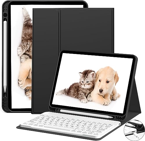 JKSML Tastatur Hülle für iPad Air 11 Zoll (M3/M2) 2025/2024 & iPad Air 5./4.Gen (2022/2020) 10.9 Zoll mit Pencil Halter, Abnehmbarer Bluetooth QWERTZ Tastatur, Auto Schlafen/Wecken (Schwarz) von JKSML
