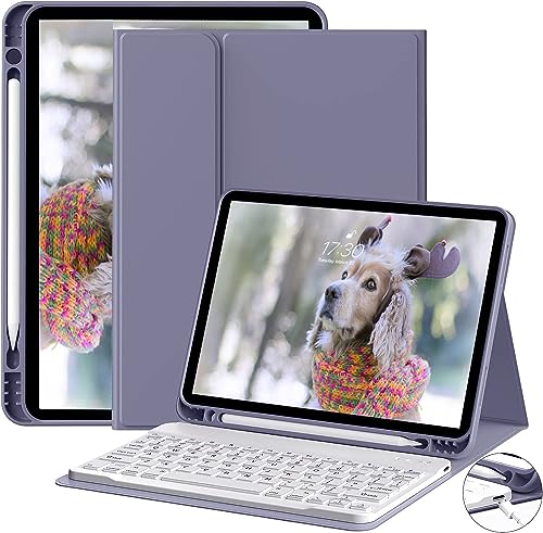 JKSML Tastatur Hülle für iPad Air 11 Zoll (M3/M2) 2025/2024 & iPad Air 5./4.Gen (2022/2020) 10.9 Zoll mit Pencil Halter, Abnehmbarer Bluetooth QWERTZ Tastatur, Auto Schlafen/Wecken (Violett-Grau) von JKSML