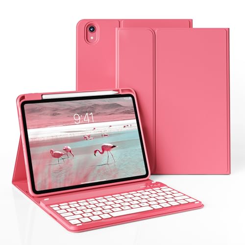 JKSML Tastatur Hülle für iPad Air 11 Zoll (M3/M2) 2025/2024 & iPad Air 5./4.Gen (2022/2020) 10.9 Zoll mit Pencil Halter, Abnehmbarer Bluetooth QWERTZ Tastatur, Auto Schlafen/Wecken (Wassermelone Rot) von JKSML