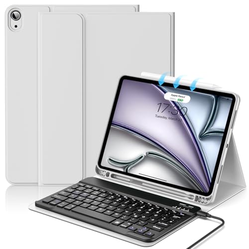 JKSML Tastatur Hülle für iPad Air 11 Zoll M3/ M2 (2025/2024), iPad Air 5./4. Gen (2022/2020) 10.9 Zoll, Soft TPU Schutzhülle mit Pencil Halter, Bluetooth Abnehmbarer, QWERTZ Layout (Grau) von JKSML