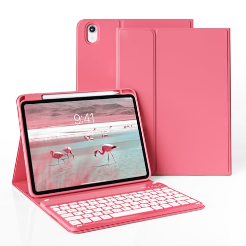 JKSML Tastatur Hülle für iPad Air 11 Zoll M3/M2 (2025/2024) & iPad Air 5./4.Generation (2022/2020) 10,9 Zoll |7 Farben Beleuchtete Tastatur |TPU Rückschale mit Stifthalter|QWERTZ Layout (Wassermelone) von JKSML