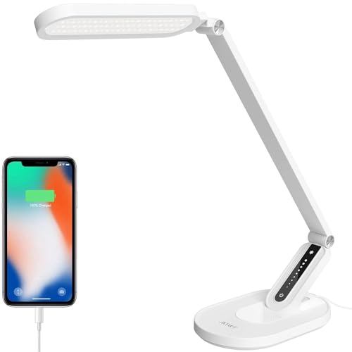 JKSWT Schreibtischlampe, für die Augenpflege Dimmbare Tischlampe mit 5 Farbmodi 72 LEDs mit USB-Ladeanschluss Touch-Steuerung und Memory-Funktion Bürolampe von JKSWT