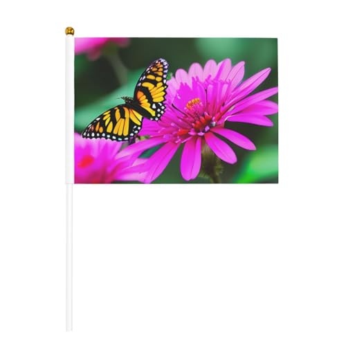 Bunte Schmetterlinge mit Blumen, 1 6 Stück & 10 Stück, Handflagge, Banner auf Stab, kleine Flaggen für Paraden, Party, Bar, Geburtstag Bunte Schmetterlinge mit Blumen, 1 6 Stück & 10 Stück, Handflagge, Banner auf Stab, kleine Flaggen für Paraden, Party, Bar, Geburtstag von JKXUN