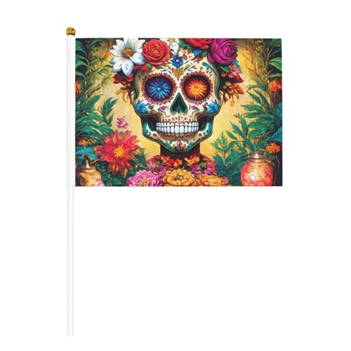 Bunte Totenköpfe, 6 Stück und 10 Stück, Handflagge, Banner auf Stab, kleine Flaggen für Paraden, Party, Bar, Geburtstag Bunte Totenköpfe, 6 Stück und 10 Stück, Handflagge, Banner auf Stab, kleine Flaggen für Paraden, Party, Bar, Geburtstag von JKXUN