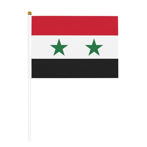 Flagge der Arabischen Republik Syrien 6 Pack & 10 Pack Handflagge, Banner auf Stab, kleine Flaggen für Paraden, Party, Bar, Geburtstag Flagge der Arabischen Republik Syrien 6 Pack & 10 Pack Handflagge, Banner auf Stab, kleine Flaggen für Paraden, Party, Bar, Geburtstag von JKXUN