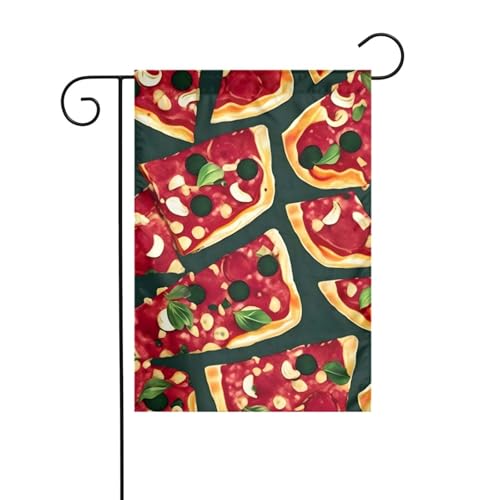 Gartenflagge mit Pizza-Muster, doppelseitig, 30,5 x 45,7 cm, Flaggen für Outdoor-Urlaubsdekorationen, langlebige Hofflagge von JKXUN
