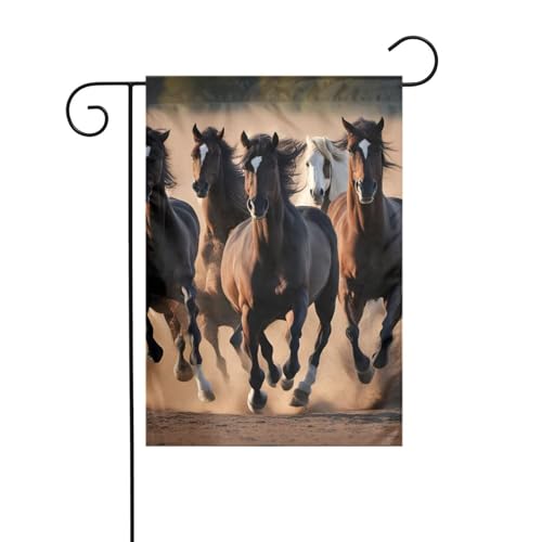 Gartenflagge mit laufenden Pferden, doppelseitig, 30,5 x 45,7 cm, Flaggen für Outdoor-Urlaubsdekorationen, langlebige Hofflagge Gartenflagge mit laufenden Pferden, doppelseitig, 30,5 x 45,7 cm, Flaggen für Outdoor-Urlaubsdekorationen, langlebige Hofflagge von JKXUN