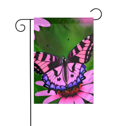 Gartenflagge mit rosa Blumen, violett, Schmetterling, doppelseitig, 30,5 x 45,7 cm, Flaggen für Outdoor-Urlaubsdekorationen, langlebige Hofflagge Gartenflagge mit rosa Blumen, violett, Schmetterling, doppelseitig, 30,5 x 45,7 cm, Flaggen für Outdoor-Urlaubsdekorationen, langlebige Hofflagge von JKXUN