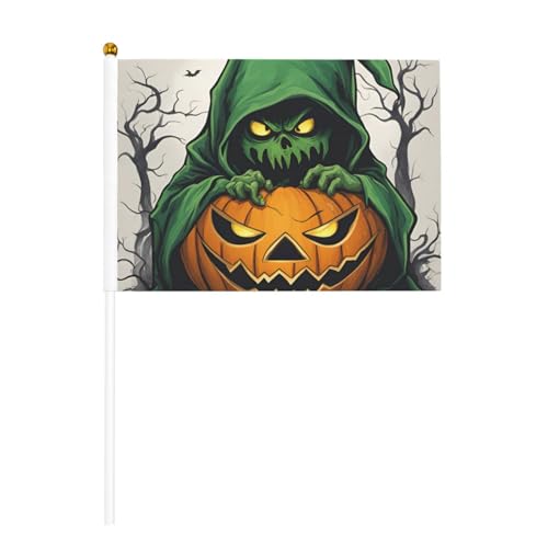 Grüner Geist Horror Halloween Kürbis 1 6 Pack & 10 Pack Handflagge, Banner auf Stab, kleine Flaggen für Paraden, Party, Bar, Geburtstag Grüner Geist Horror Halloween Kürbis 1 6 Pack & 10 Pack Handflagge, Banner auf Stab, kleine Flaggen für Paraden, Party, Bar, Geburtstag von JKXUN
