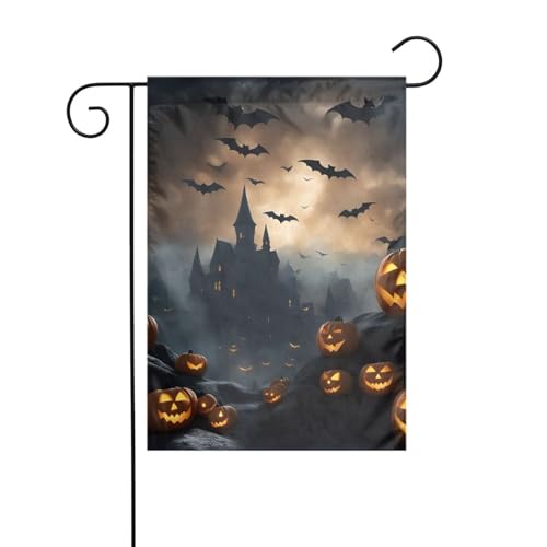 Halloween Fliegende Fledermäuse 3 Gartenflagge, doppelseitig, 30,5 x 45,7 cm, Flaggen für Outdoor-Urlaubsdekorationen, langlebige Hofflagge von JKXUN