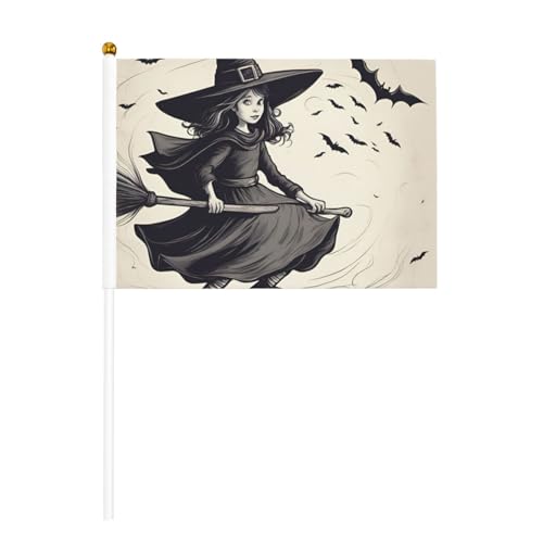 Halloween Hexe fliegend 1 6er Pack & 10er Pack Handflagge, Banner auf Stab, kleine Flaggen für Paraden, Party, Bar, Geburtstag Halloween Hexe fliegend 1 6er Pack & 10er Pack Handflagge, Banner auf Stab, kleine Flaggen für Paraden, Party, Bar, Geburtstag von JKXUN
