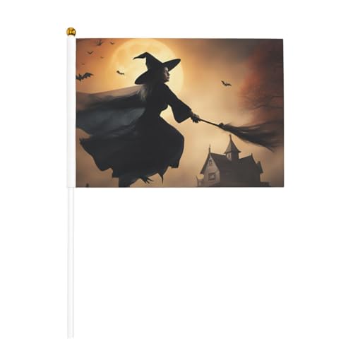 Halloween Hexe fliegend 2 6er Pack & 10er Pack Handflagge, Banner auf Stab, kleine Flaggen für Paraden, Party, Bar, Geburtstag Halloween Hexe fliegend 2 6er Pack & 10er Pack Handflagge, Banner auf Stab, kleine Flaggen für Paraden, Party, Bar, Geburtstag von JKXUN