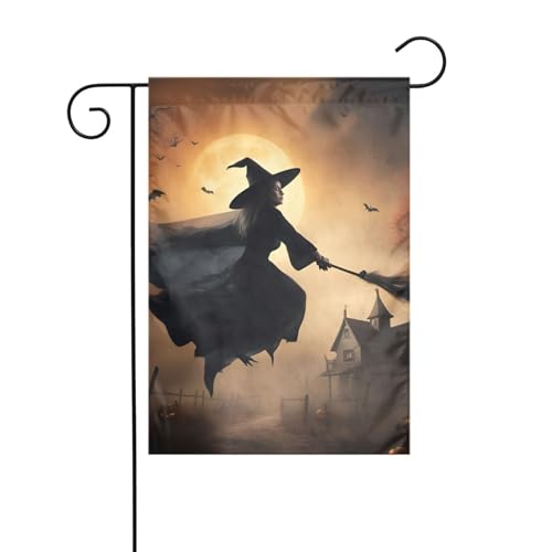 Halloween-Hexe fliegende 2 Gartenflagge, doppelseitig, 30,5 x 45,7 cm, Flaggen für Outdoor-Urlaubsdekorationen, langlebige Hofflagge Halloween-Hexe fliegende 2 Gartenflagge, doppelseitig, 30,5 x 45,7 cm, Flaggen für Outdoor-Urlaubsdekorationen, langlebige Hofflagge von JKXUN