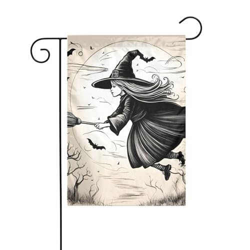 Halloween-Hexe fliegende Gartenflagge, doppelseitig, 30,5 x 45,7 cm, Flaggen für Outdoor-Urlaubsdekorationen, langlebige Hofflagge Halloween-Hexe fliegende Gartenflagge, doppelseitig, 30,5 x 45,7 cm, Flaggen für Outdoor-Urlaubsdekorationen, langlebige Hofflagge von JKXUN