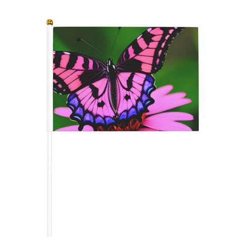 Handflaggen mit rosa Blumen, lila Schmetterling, 6 Stück und 10 Stück, Handflaggen, Banner auf Stab, kleine Flaggen für Paraden, Party, Bar, Geburtstag Handflaggen mit rosa Blumen, lila Schmetterling, 6 Stück und 10 Stück, Handflaggen, Banner auf Stab, kleine Flaggen für Paraden, Party, Bar, Geburtstag von JKXUN