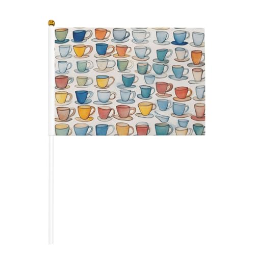 Handgezeichnete Teekannen und Tassen, 6 Stück & 10 Stück, Handflagge, Banner auf Stab, kleine Flaggen für Paraden, Party, Bar, Geburtstag Handgezeichnete Teekannen und Tassen, 6 Stück & 10 Stück, Handflagge, Banner auf Stab, kleine Flaggen für Paraden, Party, Bar, Geburtstag von JKXUN