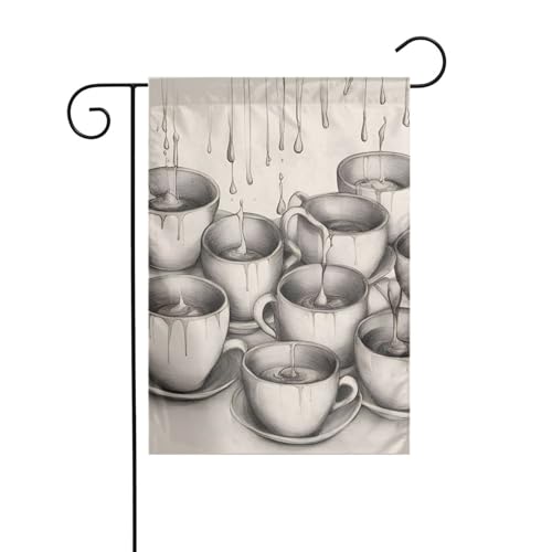 Handgezeichnete Teekannen und Tassen, Gartenflagge, doppelseitig, 30,5 x 45,7 cm, Flaggen für Outdoor-Urlaubsdekorationen, langlebige Hofflagge Handgezeichnete Teekannen und Tassen, Gartenflagge, doppelseitig, 30,5 x 45,7 cm, Flaggen für Outdoor-Urlaubsdekorationen, langlebige Hofflagge von JKXUN
