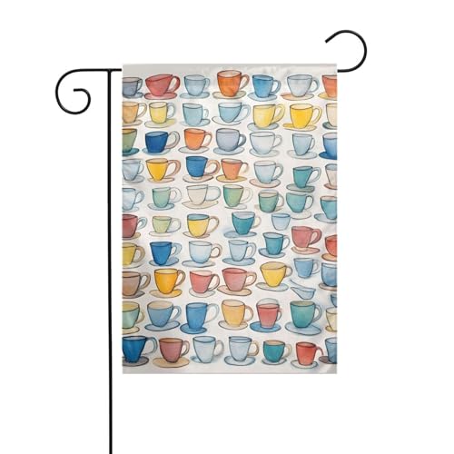 Handgezeichnete Teekannen und Tassen, Gartenflagge, doppelseitig, 30,5 x 45,7 cm, Flaggen für Outdoor-Urlaubsdekorationen, langlebige Hofflagge Handgezeichnete Teekannen und Tassen, Gartenflagge, doppelseitig, 30,5 x 45,7 cm, Flaggen für Outdoor-Urlaubsdekorationen, langlebige Hofflagge von JKXUN