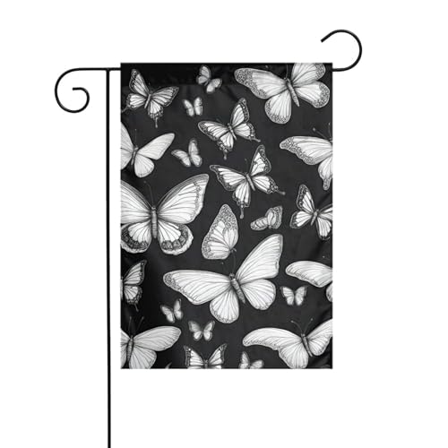 Handgezeichnete bunte Schmetterlings-Gartenflagge, doppelseitig, 30,5 x 45,7 cm, Flaggen für Outdoor-Urlaubsdekorationen, langlebige Hofflagge von JKXUN