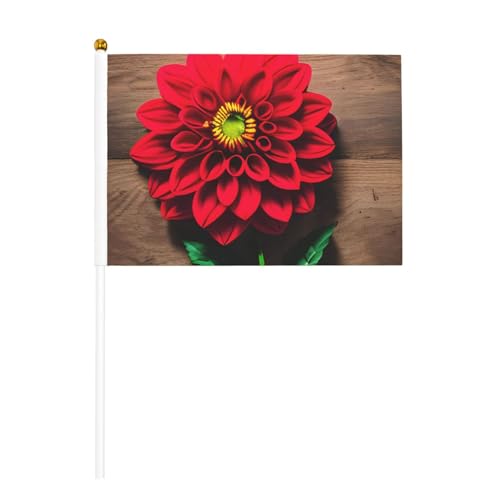 Holzbrett Retro Blume Rote Dahlie 6 Pack & 10 Stück Handflagge, Banner auf Stab, kleine Flaggen für Paraden, Party, Bar, Geburtstag Holzbrett Retro Blume Rote Dahlie 6 Pack & 10 Stück Handflagge, Banner auf Stab, kleine Flaggen für Paraden, Party, Bar, Geburtstag von JKXUN