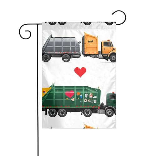 I Love Garbage Trucks Gartenflagge, doppelseitig, 30,5 x 45,7 cm, Flaggen für Outdoor-Urlaubsdekorationen, langlebige Hofflagge von JKXUN
