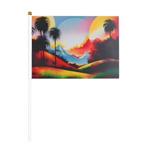 Landschaftsmalerei, Handflagge, Banner auf Stab, kleine Flaggen für Paraden, Party, Bar, Geburtstag, 6 Stück und 10 Stück Landschaftsmalerei, Handflagge, Banner auf Stab, kleine Flaggen für Paraden, Party, Bar, Geburtstag, 6 Stück und 10 Stück von JKXUN
