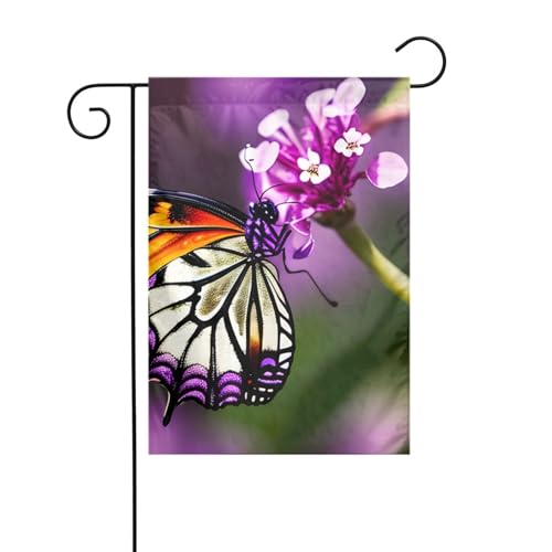 Lila Pflaume Schmetterling Gartenflagge doppelseitig 30,5 x 45,7 cm, Flaggen für Outdoor-Urlaubsdekorationen, langlebige Hofflagge von JKXUN