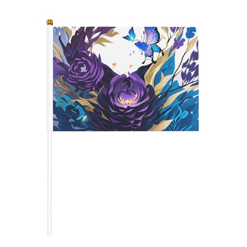 Lila Schmetterling 6 Pack & 10 Stück Handflagge, Banner auf Stab, kleine Flaggen für Paraden, Party, Bar, Geburtstag Lila Schmetterling 6 Pack & 10 Stück Handflagge, Banner auf Stab, kleine Flaggen für Paraden, Party, Bar, Geburtstag von JKXUN