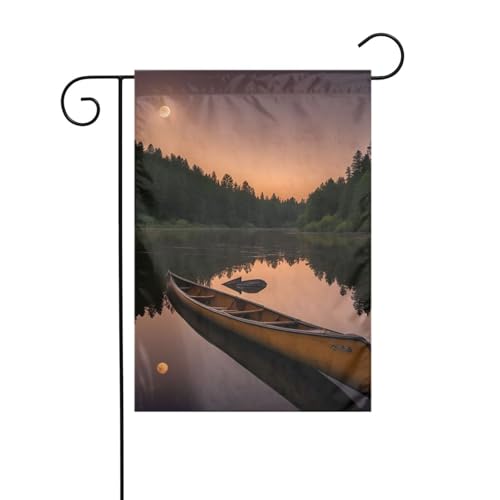 Moonlit Kanu Allagash River Gartenflagge doppelseitig 30,5 x 45,7 cm, Flaggen für Outdoor-Urlaubsdekorationen, langlebige Hofflagge von JKXUN