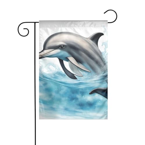 Ocean Dolphin Looking at You Gartenflagge, doppelseitig, 30,5 x 45,7 cm, Flaggen für Outdoor-Urlaubsdekorationen, langlebige Hofflagge von JKXUN