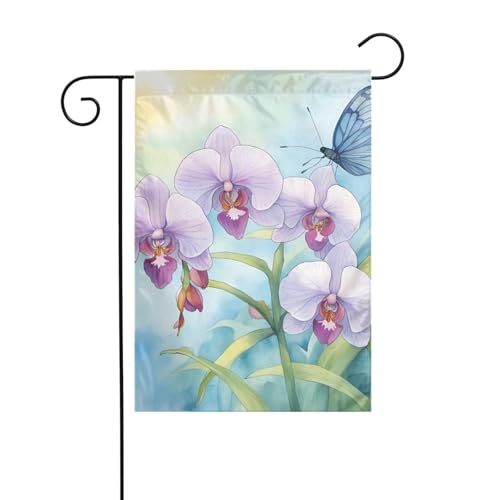 Orchidee Blume Schmetterling Weich Frisch Frühling Garten Flagge Doppelseitig 30,5 x 45,7 cm Flaggen für Outdoor Urlaub Dekorationen Langlebige Hofflagge von JKXUN