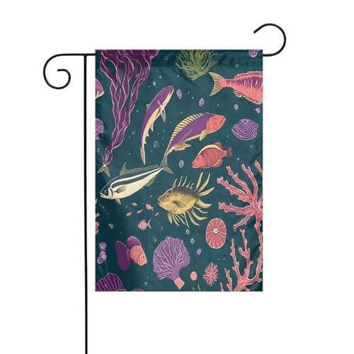 Ozean-Unterwasserfisch-Gartenflagge, doppelseitig, 30,5 x 45,7 cm, Flaggen für Outdoor-Urlaubsdekorationen, langlebige Hofflagge Ozean-Unterwasserfisch-Gartenflagge, doppelseitig, 30,5 x 45,7 cm, Flaggen für Outdoor-Urlaubsdekorationen, langlebige Hofflagge von JKXUN