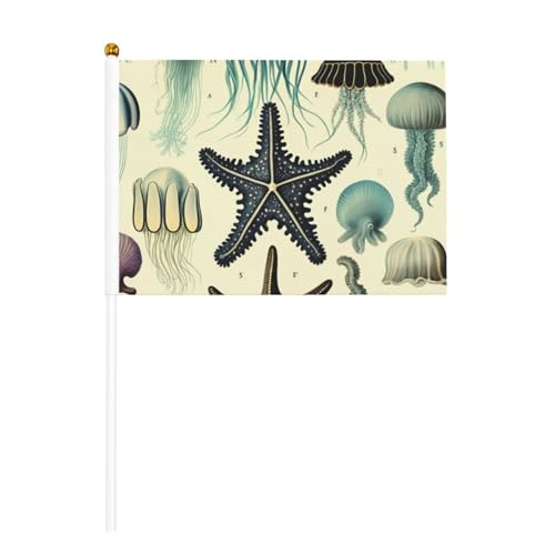 Quallen Ozean 6 Stück & 10 Stück Handflagge, Banner auf Stab, kleine Flaggen für Paraden, Party, Bar, Geburtstag Quallen Ozean 6 Stück & 10 Stück Handflagge, Banner auf Stab, kleine Flaggen für Paraden, Party, Bar, Geburtstag von JKXUN