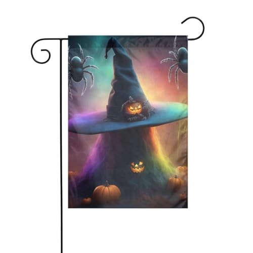 Regenbogen-Halloween-Geister-Hexenhut, Spinnen, 1 Gartenflagge, doppelseitig, 30,5 x 45,7 cm, Flaggen für Outdoor-Urlaubsdekorationen, langlebige Hofflagge Regenbogen-Halloween-Geister-Hexenhut, Spinnen, 1 Gartenflagge, doppelseitig, 30,5 x 45,7 cm, Flaggen für Outdoor-Urlaubsdekorationen, langlebige Hofflagge von JKXUN