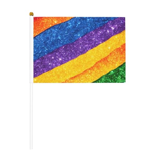 Regenbogenstreifen 6 Stück & 10 Stück Handflagge, Banner auf Stab, kleine Flaggen für Paraden, Party, Bar, Geburtstag Regenbogenstreifen 6 Stück & 10 Stück Handflagge, Banner auf Stab, kleine Flaggen für Paraden, Party, Bar, Geburtstag von JKXUN