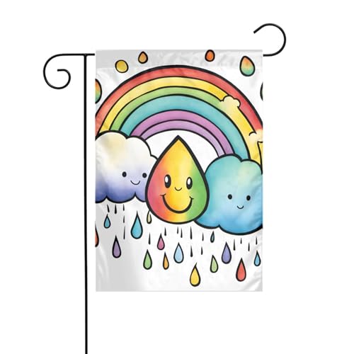 Regenbogenwolken Regentropfen 1 Gartenflagge, doppelseitig, 30,5 x 45,7 cm, Flaggen für Outdoor-Urlaubsdekorationen, langlebige Hofflagge von JKXUN