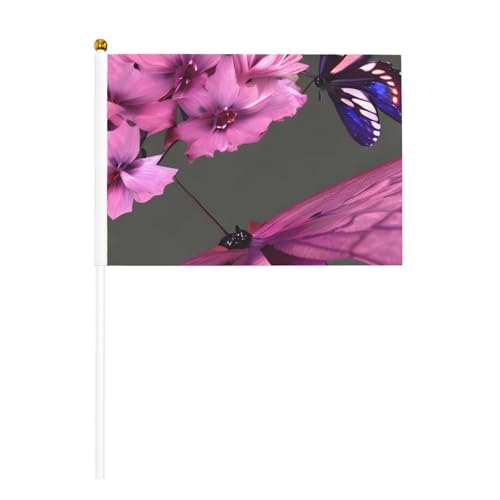 Schmetterlinge Blumen 6 Pack & 10 Stück Handflagge, Banner auf Stab, kleine Flaggen für Paraden, Party, Bar, Geburtstag Schmetterlinge Blumen 6 Pack & 10 Stück Handflagge, Banner auf Stab, kleine Flaggen für Paraden, Party, Bar, Geburtstag von JKXUN