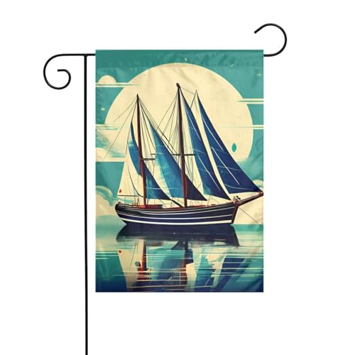 Segelboot-Schiffslandschafts-Gartenflagge, doppelseitig, 30,5 x 45,7 cm, Flaggen für Outdoor-Urlaubsdekorationen, langlebige Hofflagge von JKXUN