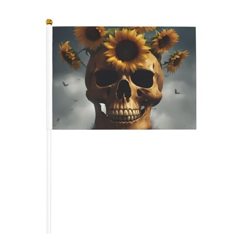 Sonnenblumen-Halloween-Totenkopf-Flagge, 6 Stück & 10 Stück, Handflagge, Banner auf Stab, kleine Flaggen für Paraden, Party, Bar, Geburtstag Sonnenblumen-Halloween-Totenkopf-Flagge, 6 Stück & 10 Stück, Handflagge, Banner auf Stab, kleine Flaggen für Paraden, Party, Bar, Geburtstag von JKXUN