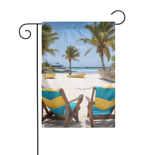 Strand Palme Stühle Boote Gartenflagge doppelseitig 30,5 x 45,7 cm, Flaggen für Outdoor-Urlaubsdekorationen, langlebige Hofflagge Strand Palme Stühle Boote Gartenflagge doppelseitig 30,5 x 45,7 cm, Flaggen für Outdoor-Urlaubsdekorationen, langlebige Hofflagge von JKXUN